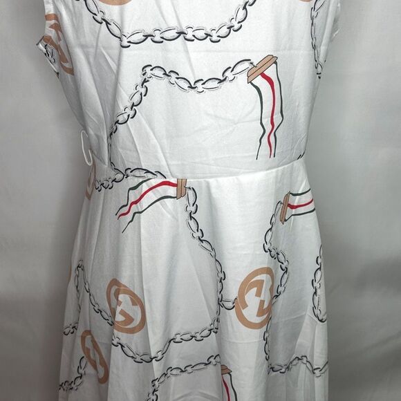 White and Gold Chain Print Mini Dress - Picture 3 of 9